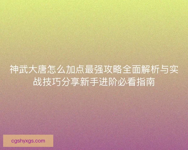 神武大唐怎么加点最强攻略全面解析与实战技巧分享新手进阶必看指南