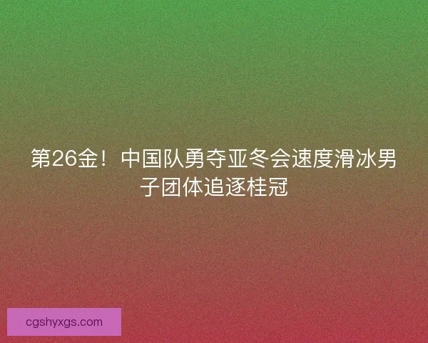 第26金！中国队勇夺亚冬会速度滑冰男子团体追逐桂冠